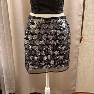 Forever 21 Black Sequin Mini Skirt with Silver Accents